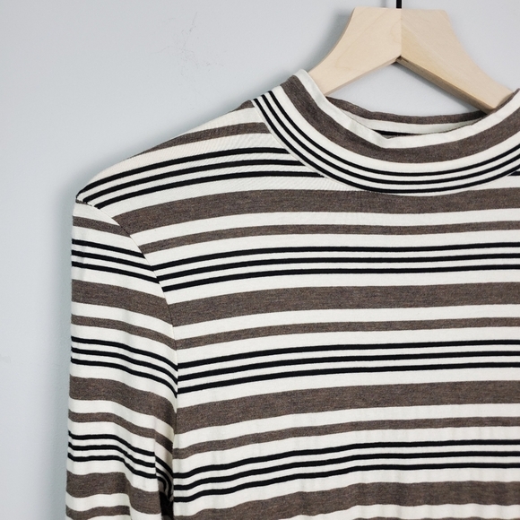 Altar'd State White Black Brown Stripe Dress Small - Picture 2 of 6